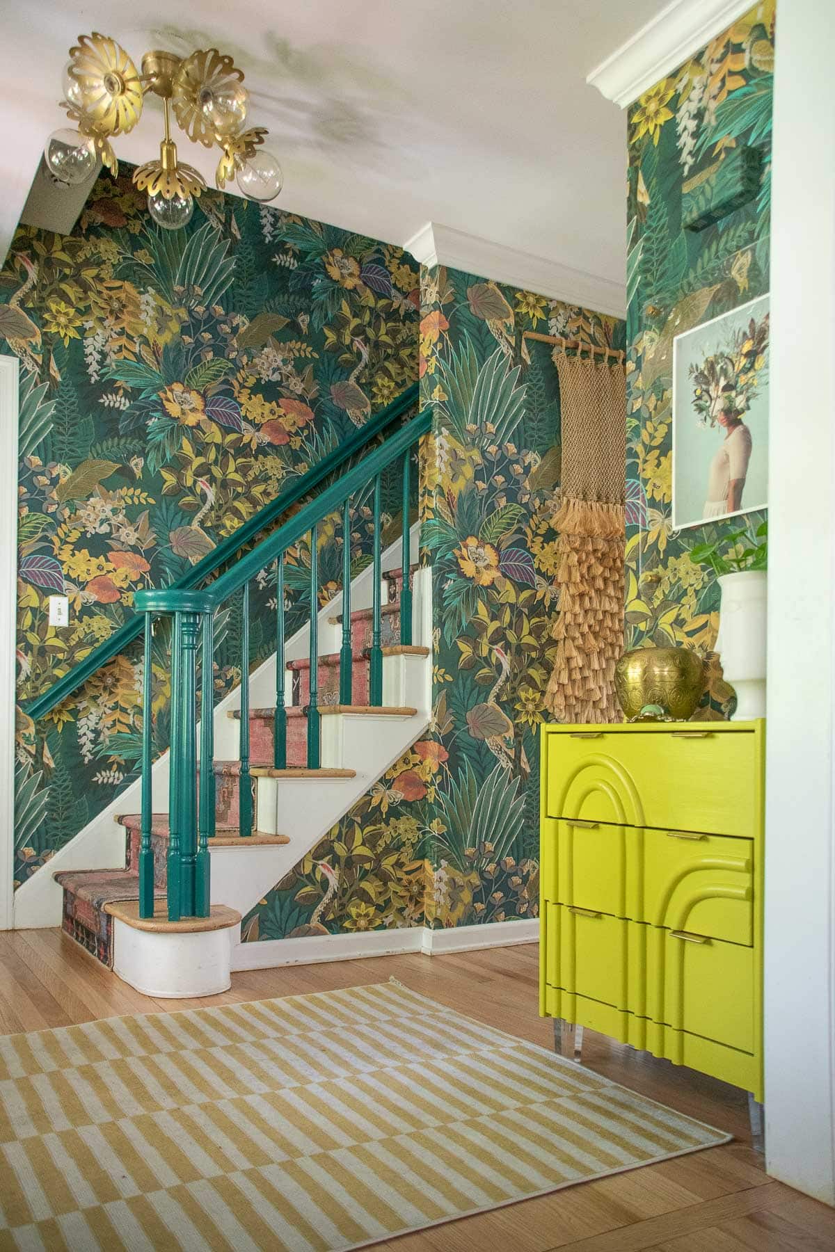 eclectic wallpaper in small foyer