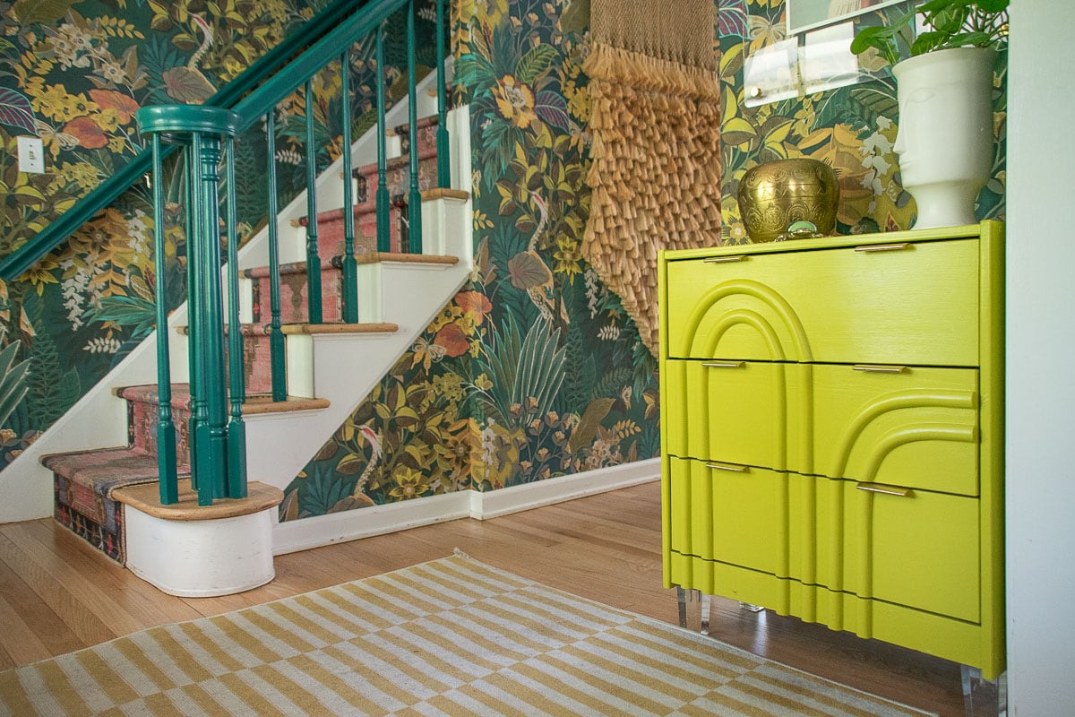 Foyer Reveal: Eclectic Wallpaper and Colorful Details