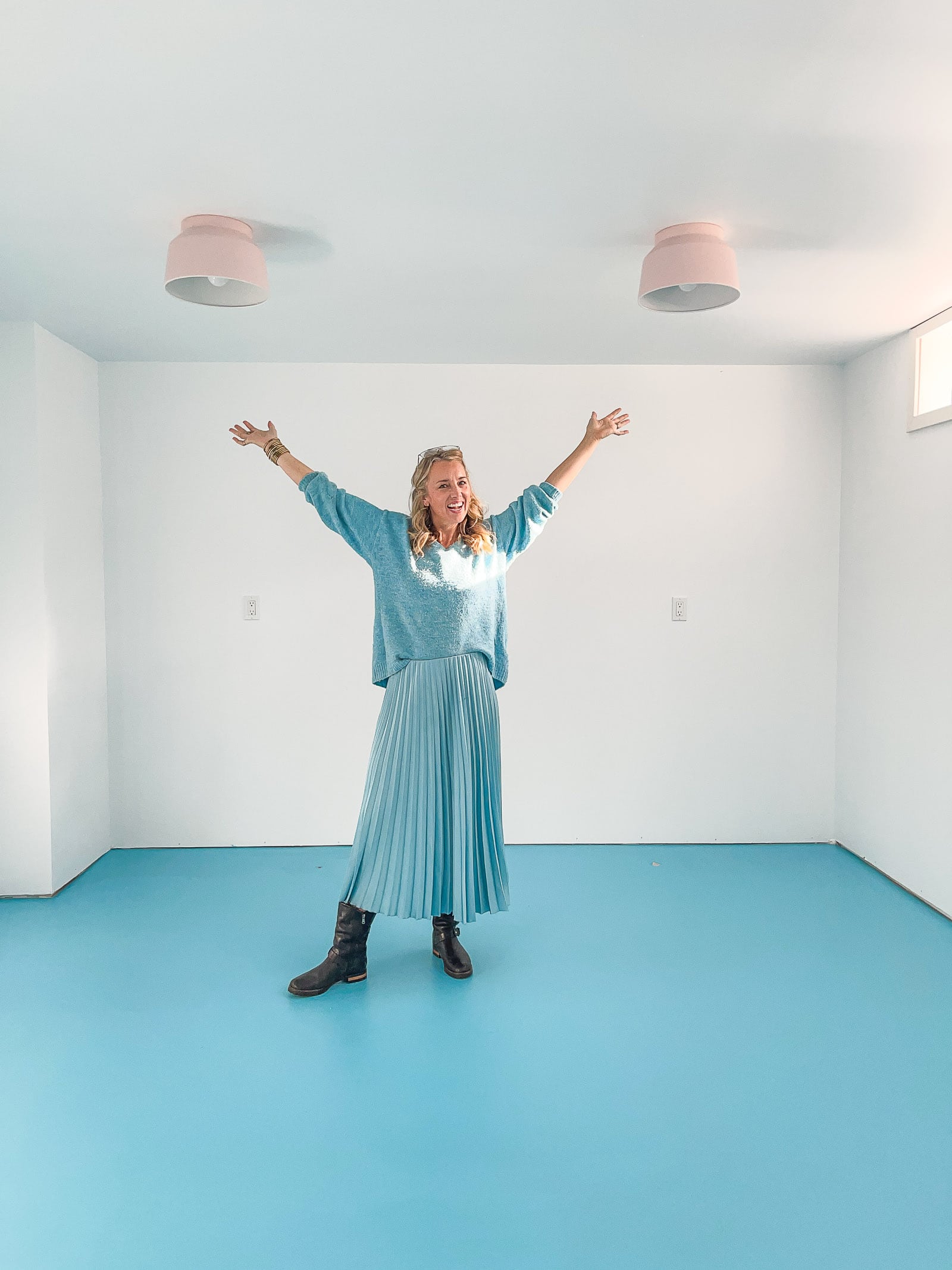 painted basement office floor