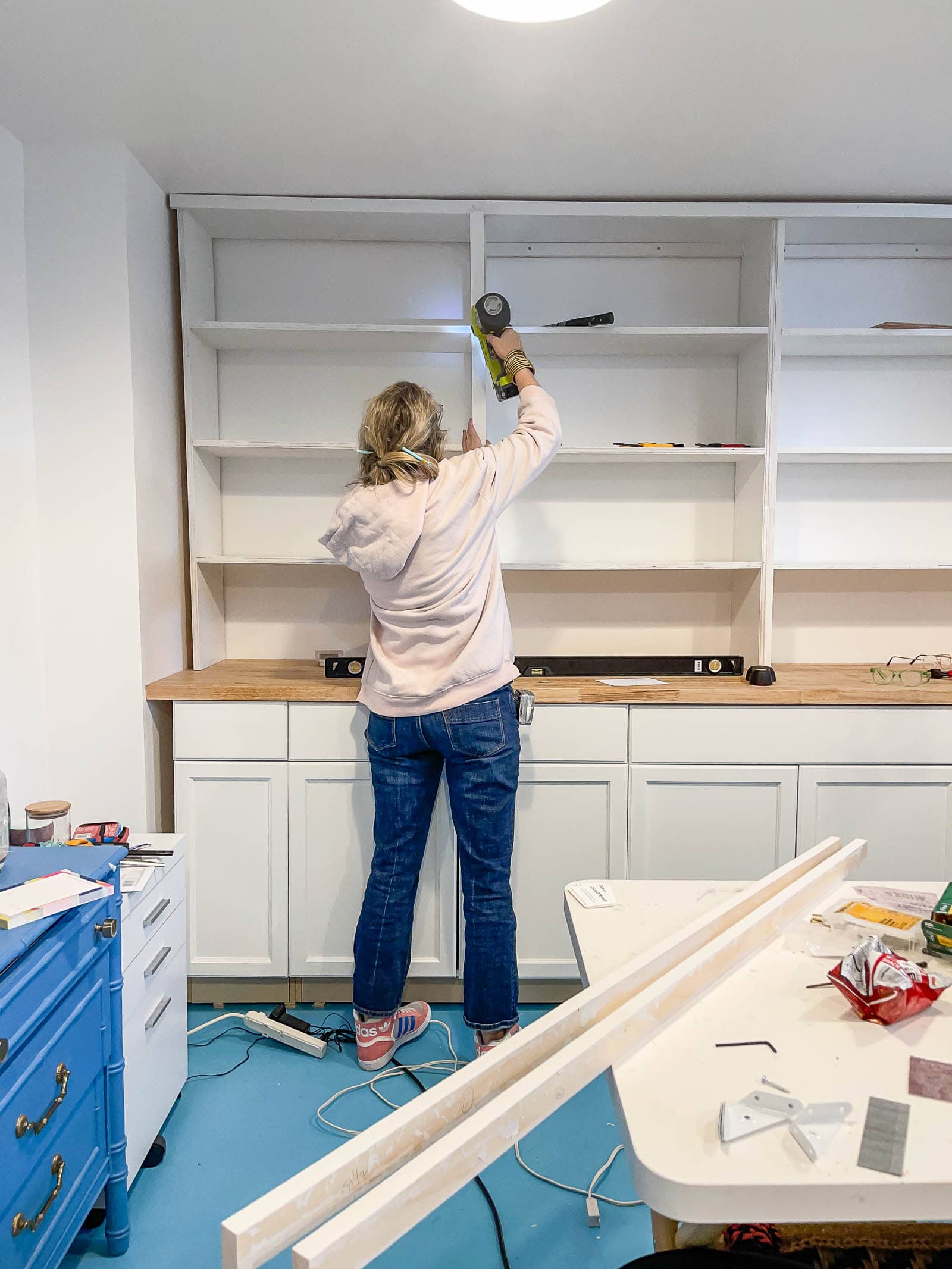 finishing out office with DIY shelves