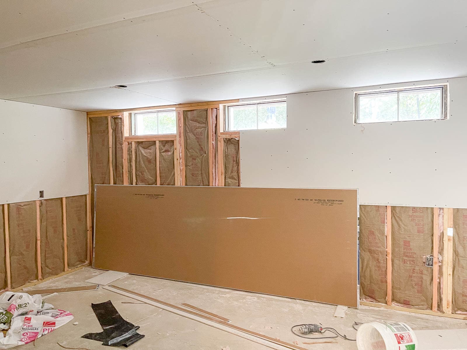 basement office framing and drywall