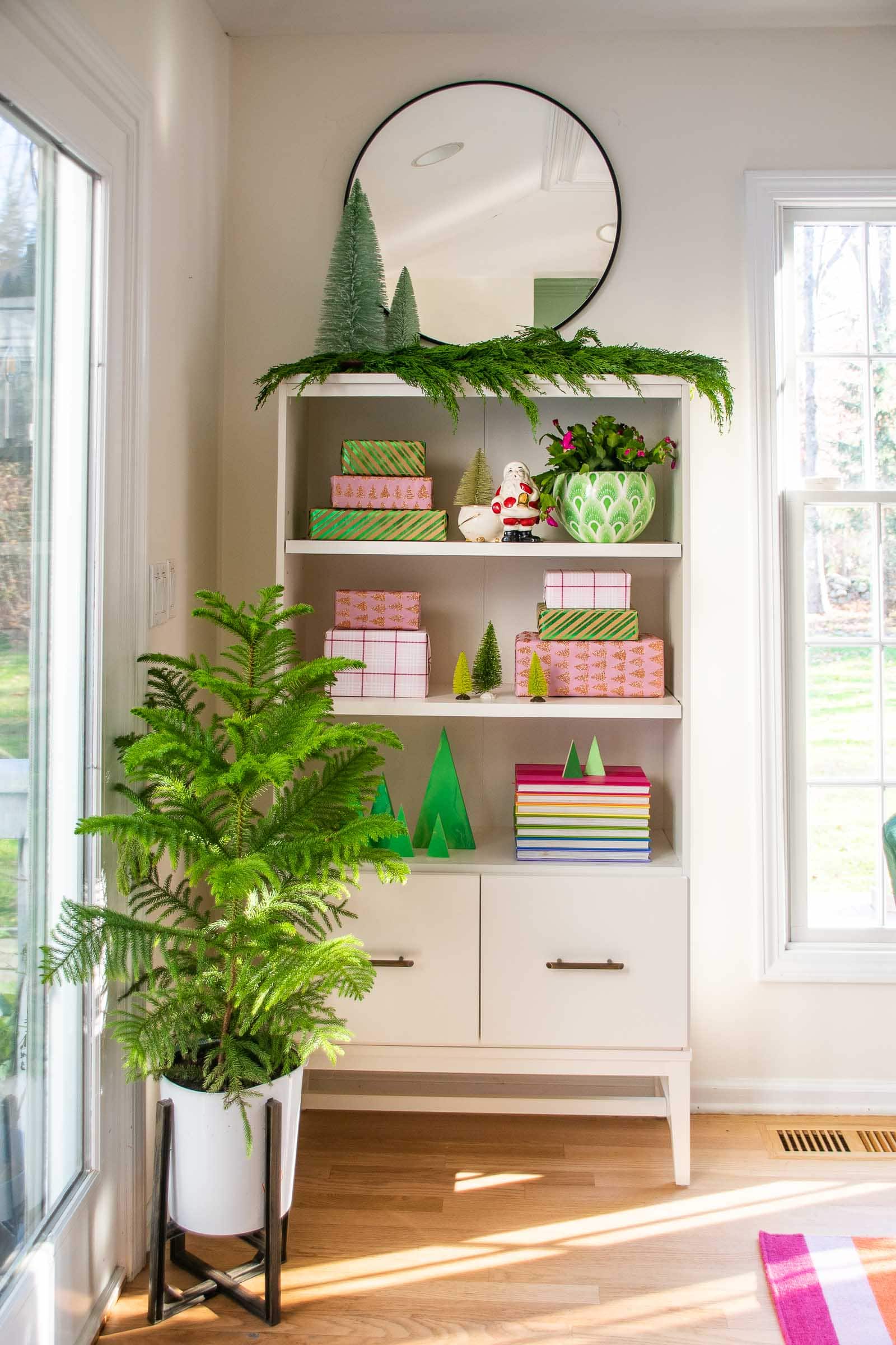 storage in colorful sunroom