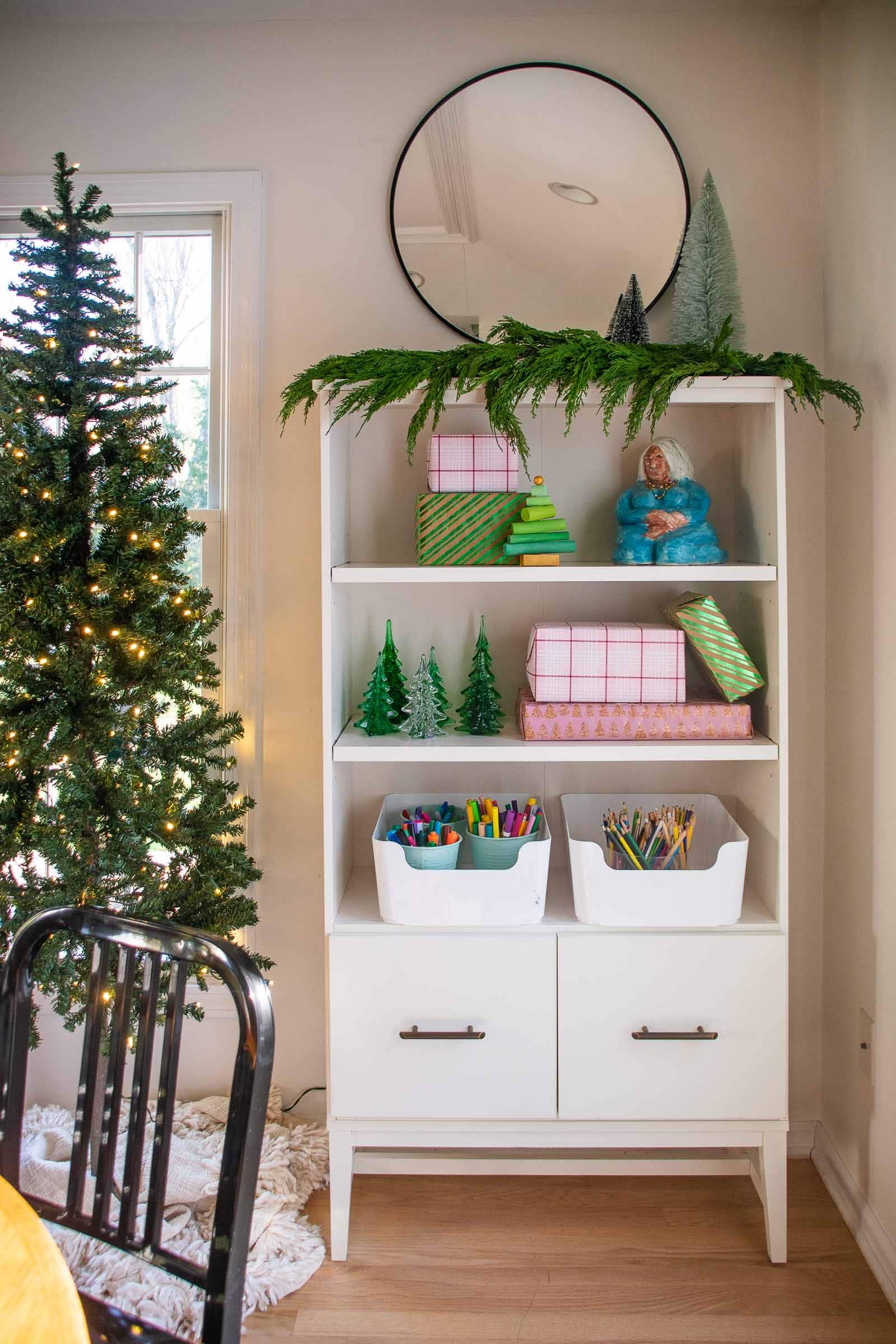 storage in colorful sunroom