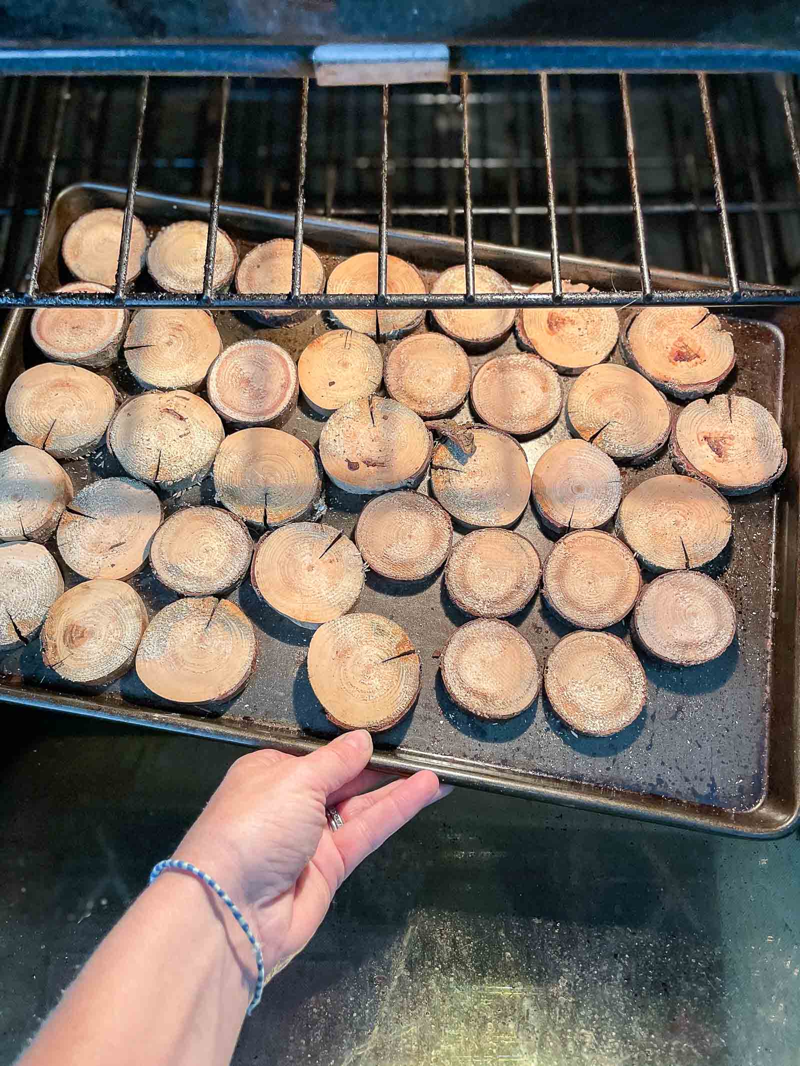 heat sliced wood to dry out