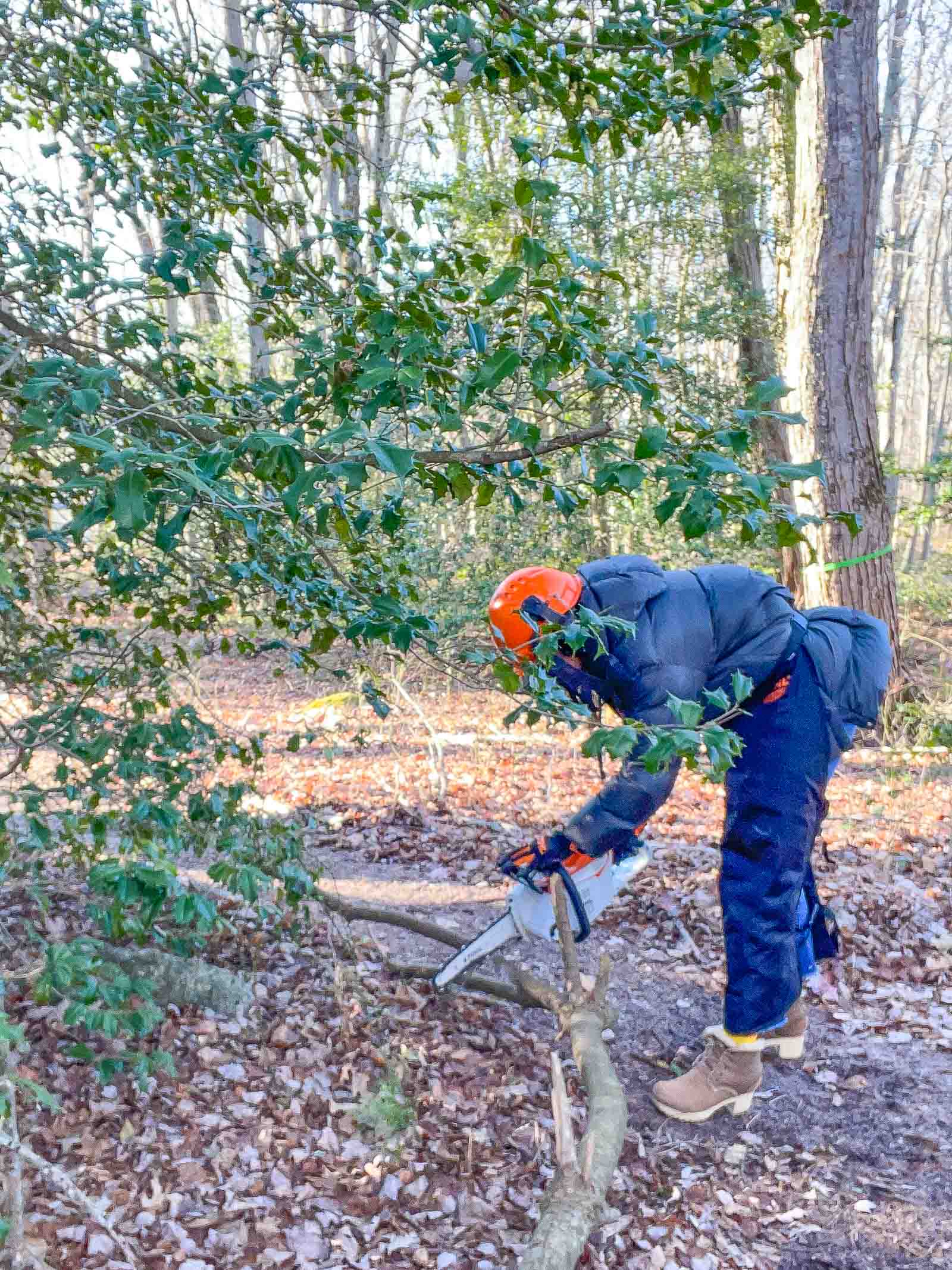 chopping wood for wooden garland