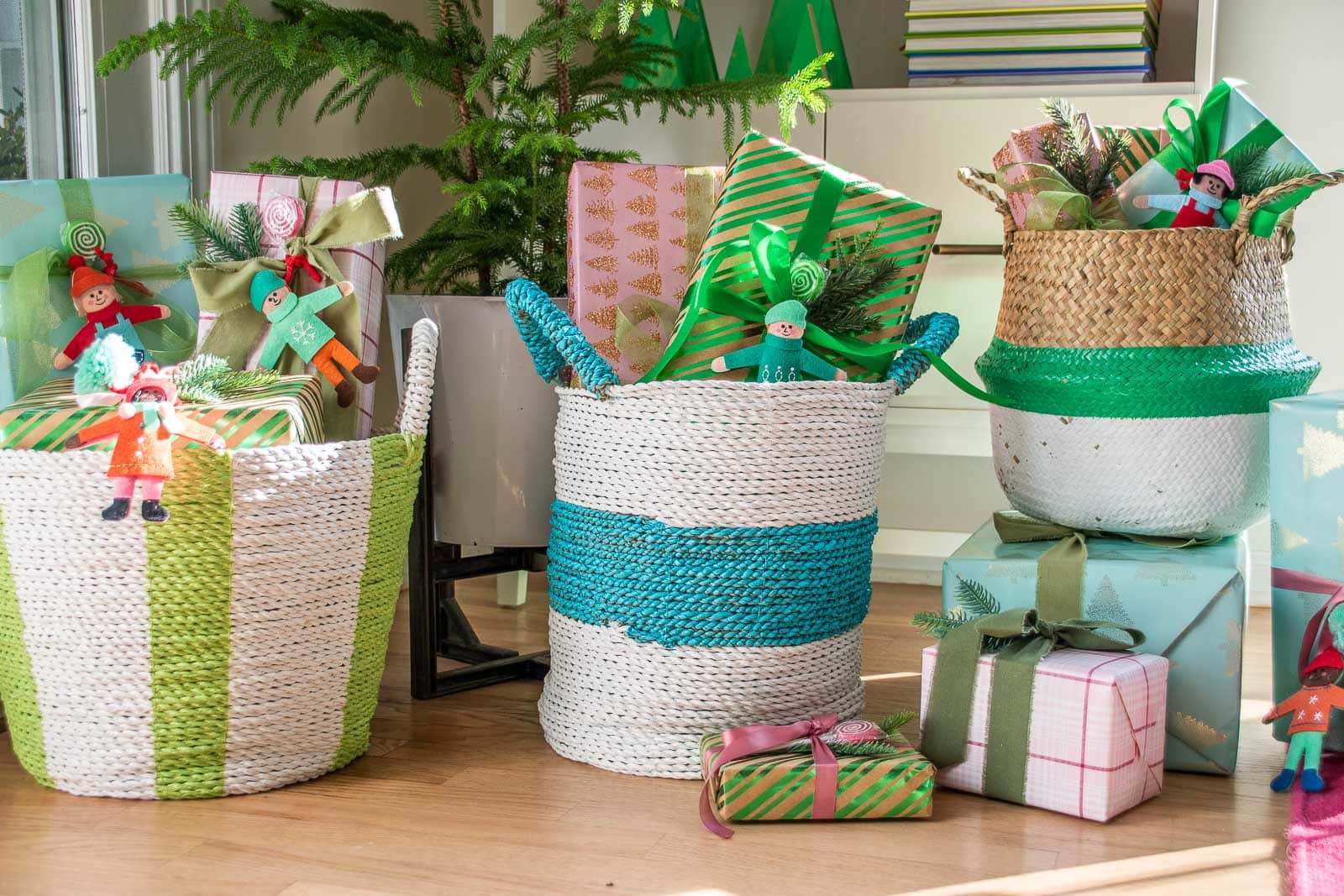 painted striped baskets