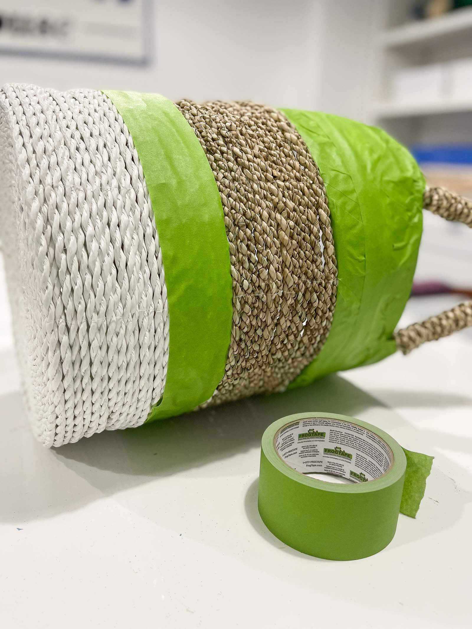 taping off striped baskets with Frogtape