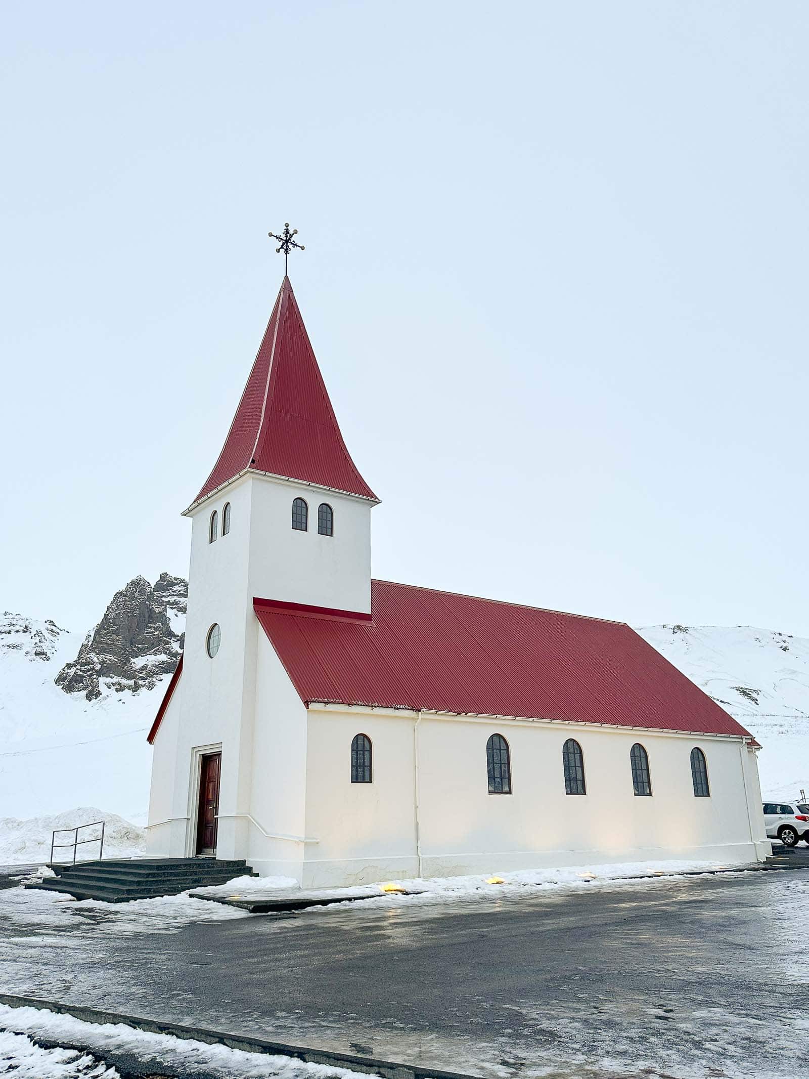 Reyniskirkja church overlooking the town of Vik