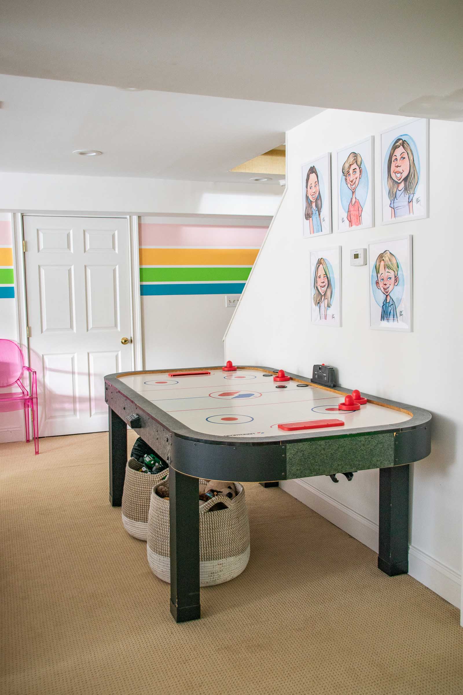 caricatures in game room