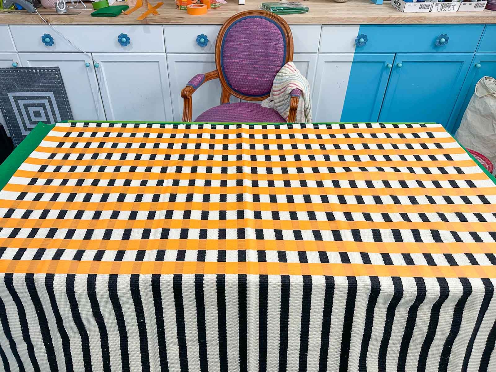 taped off stripes on cotton rug