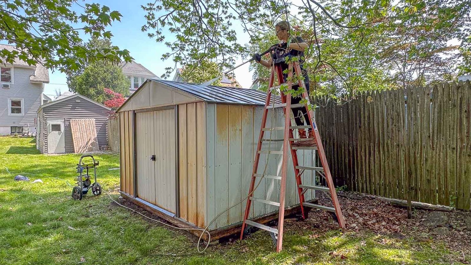 Metal Backyard Shed Makeover - At Charlotte's House