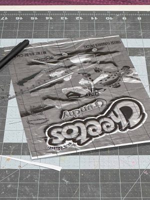 pencil grid on Cheetos bag