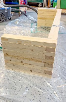 close up of assembly pattern for waterfall bench