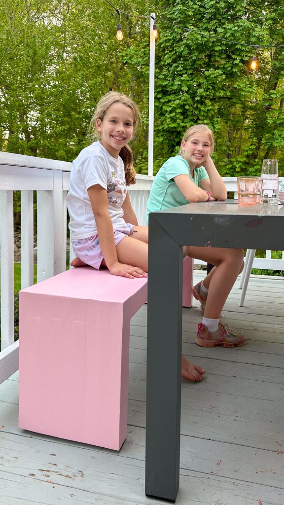 DIY pink waterfall bench